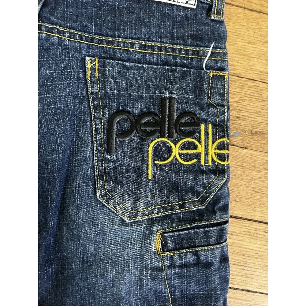 Pelle Pelle Denim Kids Size 4 Shorts Blue Yellow Embellished Pockets Jeans